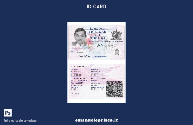 modello di carta d'identità di Trinidad e Tobaco in stile verificato